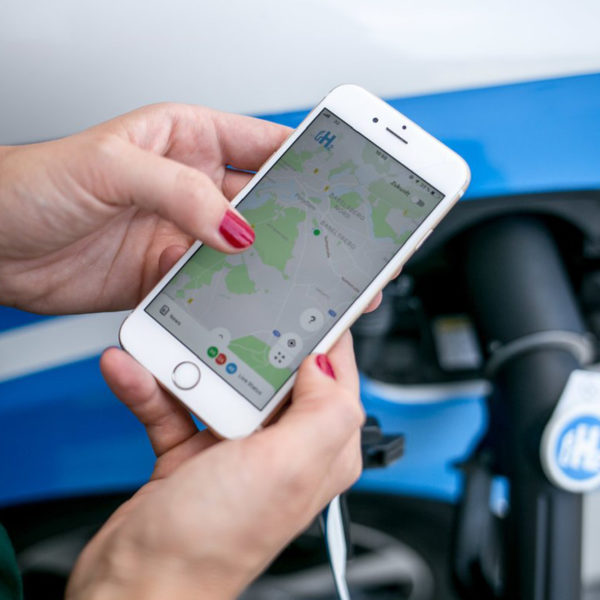 Smart phone shows hydrogen refueling station systems